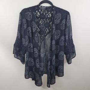 Hot Topic black skull and lace sheer kimono size S